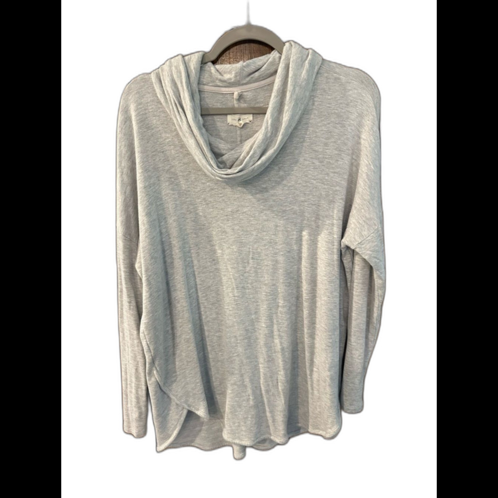 Lou & Grey Light Gray Draped Cowl Neck Sweater